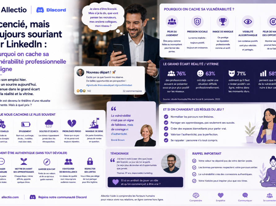 Licencie, mais toujours souriant sur LinkedIn : pourquoi on cache sa vulnerabilite professionnelle en ligne