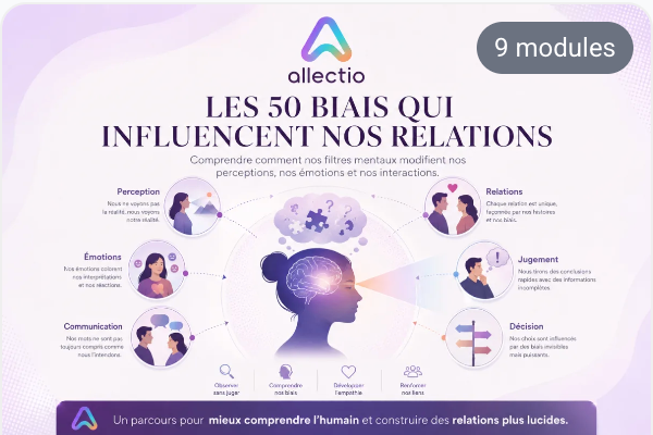 Visuel du parcours gratuit Allectio Les 50 biais qui influencent nos relations, 9 modules